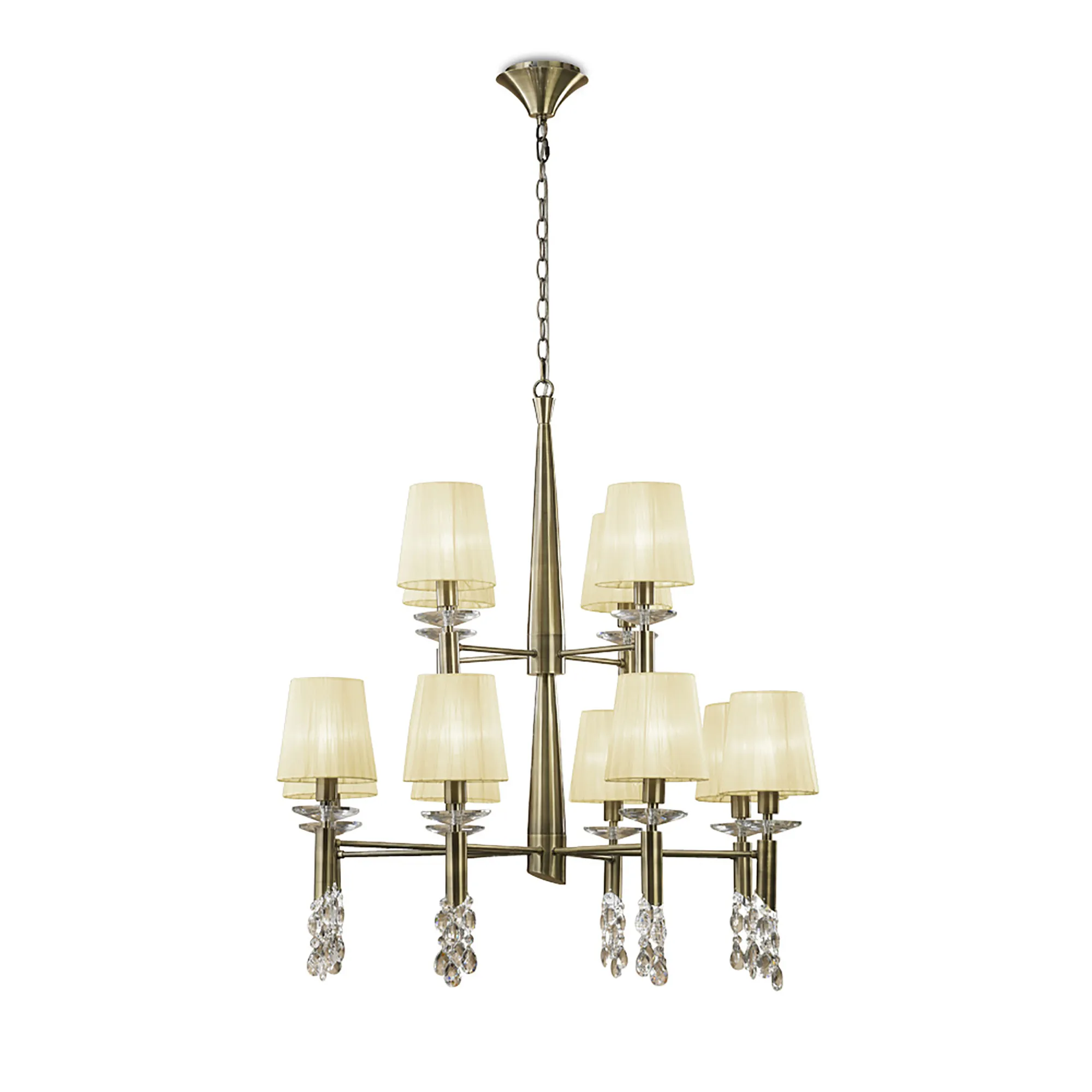 Tiffany Antique Brass-Cream Crystal Ceiling Lights Mantra Tiered Crystal Fittings